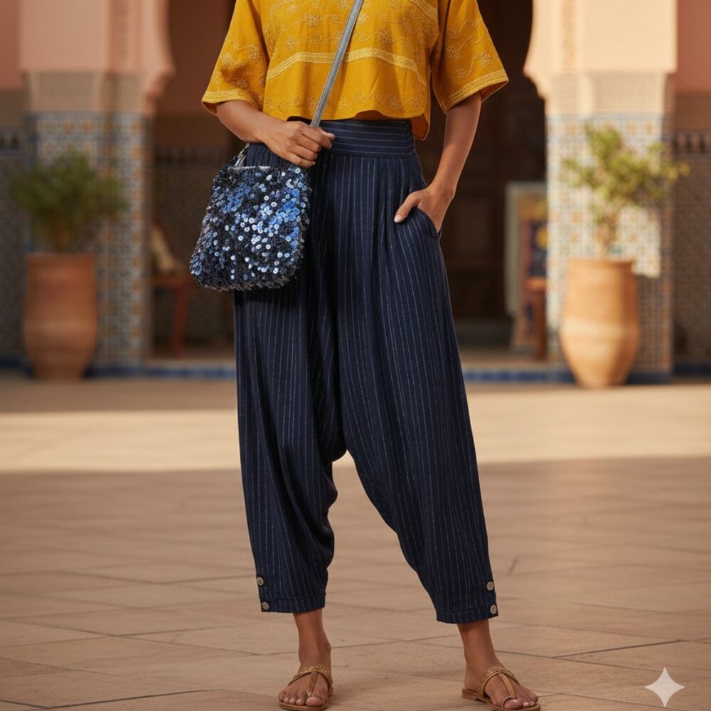 Vintage Blue Moroccan Harem Pants (Handmade in Morocco)